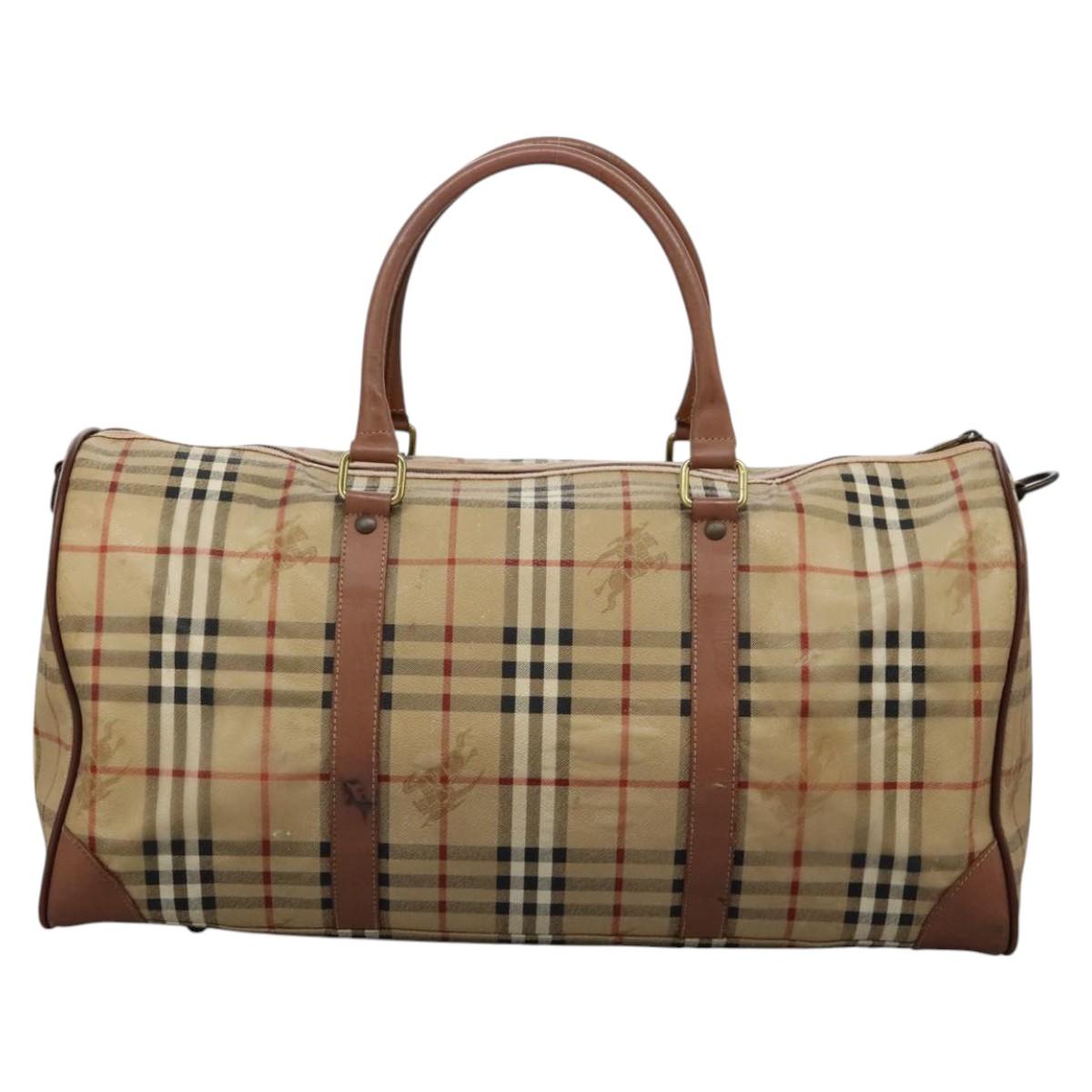 Burberrys Nova Check Boston Bag PVC Beige Auth hk2346