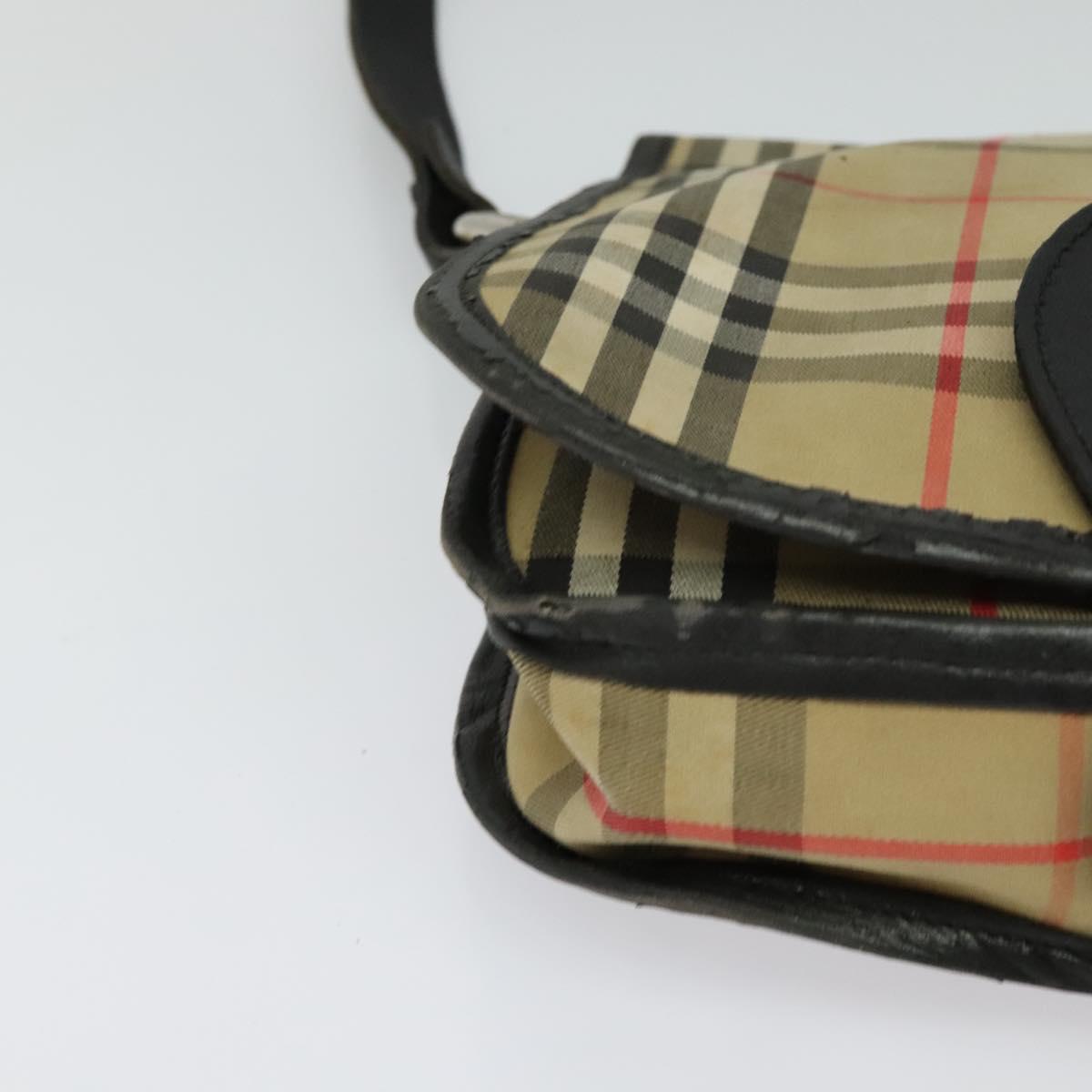 Burberrys Nova Check Shoulder Bag Canvas Leather Beige Black Auth hk2348