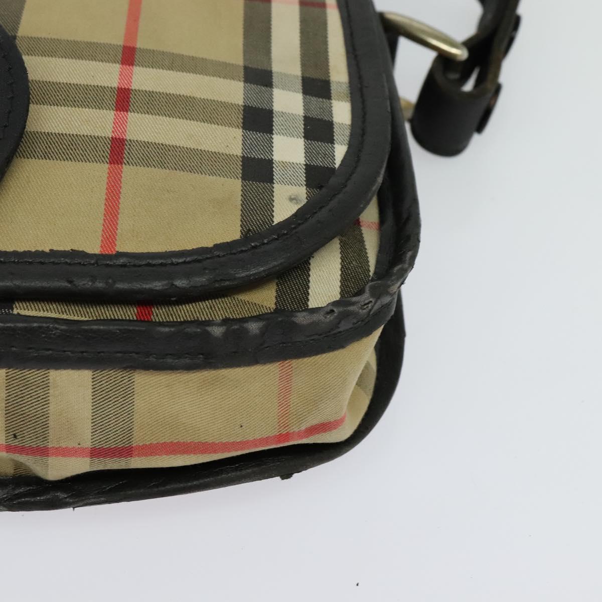 Burberrys Nova Check Shoulder Bag Canvas Leather Beige Black Auth hk2348