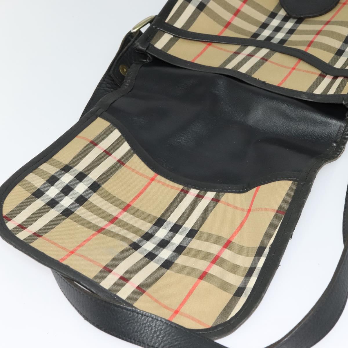 Burberrys Nova Check Shoulder Bag Canvas Leather Beige Black Auth hk2348