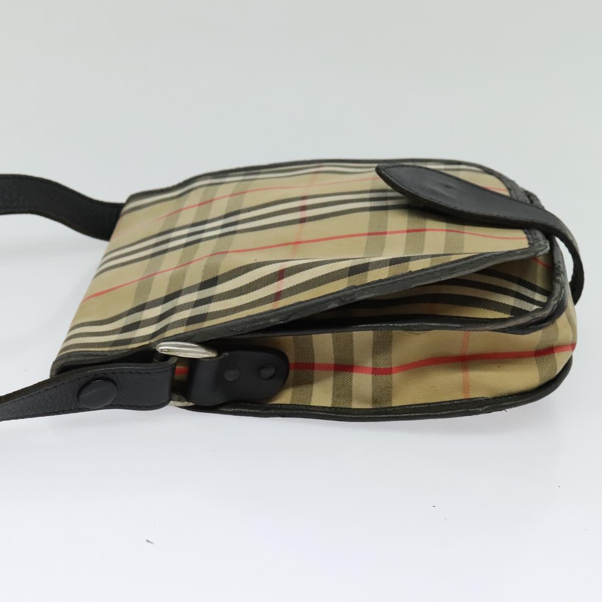 Burberrys Nova Check Shoulder Bag Canvas Leather Beige Black Auth hk2348