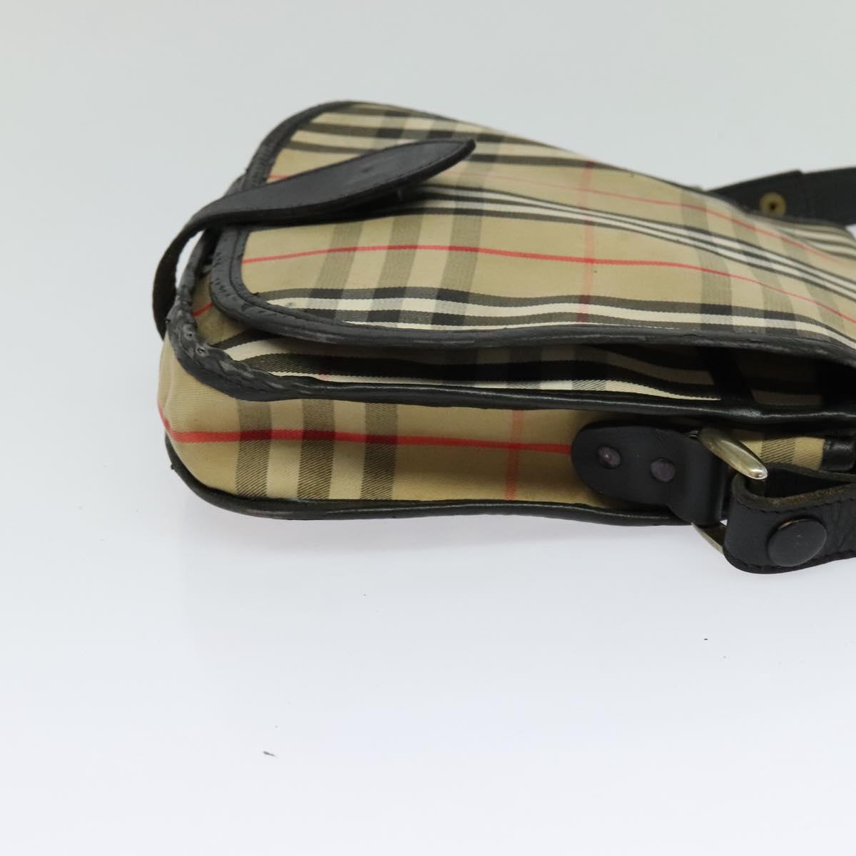 Burberrys Nova Check Shoulder Bag Canvas Leather Beige Black Auth hk2348