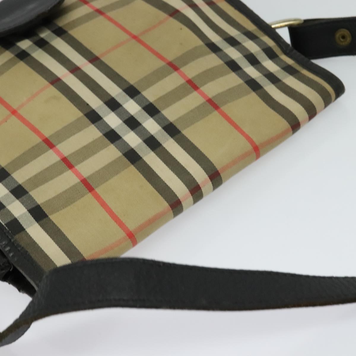 Burberrys Nova Check Shoulder Bag Canvas Leather Beige Black Auth hk2348