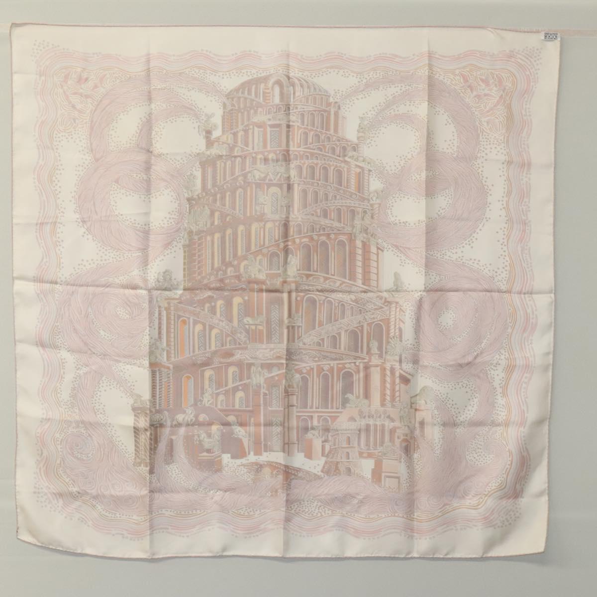 HERMES Carre 90 Scarf ""LES RIVIERES DE BABE"" Silk Pink Auth hk2370