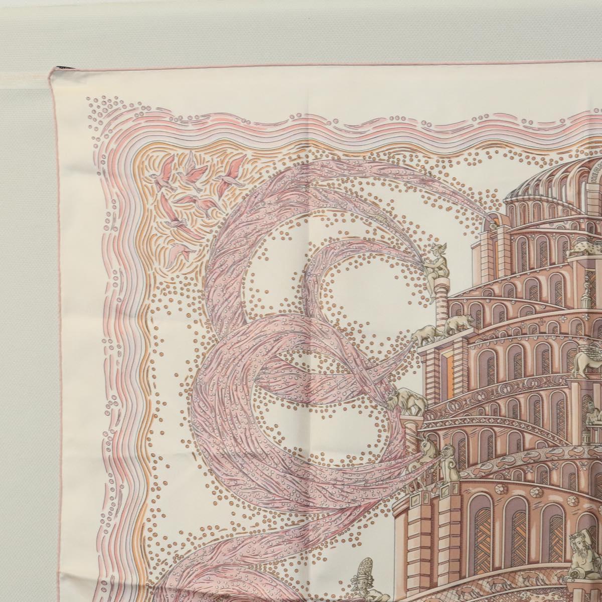 HERMES Carre 90 Scarf ""LES RIVIERES DE BABE"" Silk Pink Auth hk2370