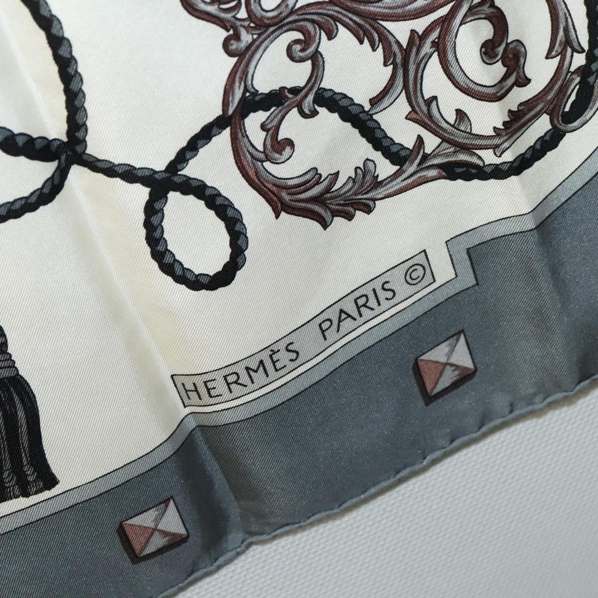 HERMES Carre 90 Scarf ""LES CLES THE KEYS RARE"" Silk Gray Auth hk2371