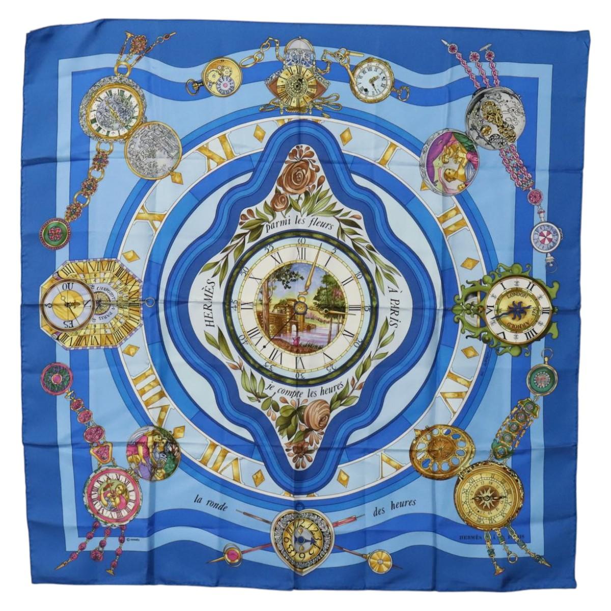 HERMES Carre 90 Scarf ""Parmi les fleurs"" Silk Blue Auth hk2372