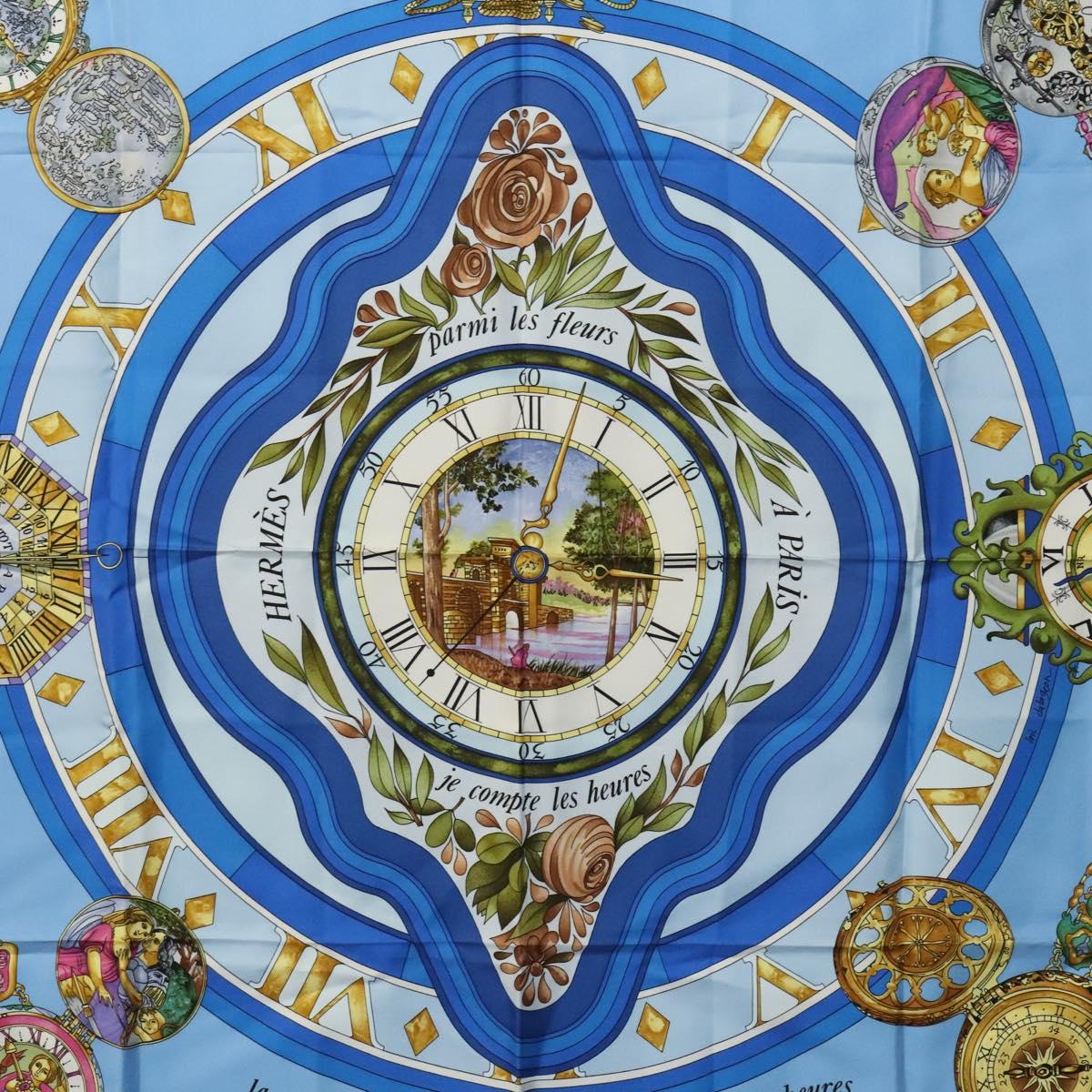 HERMES Carre 90 Scarf ""Parmi les fleurs"" Silk Blue Auth hk2372
