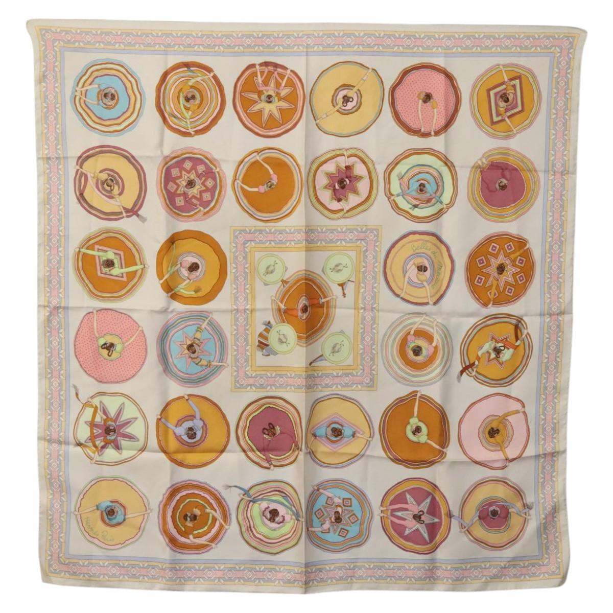 HERMES Carre 90 Scarf ""Belles du Mexique"" Silk Beige Auth hk2373