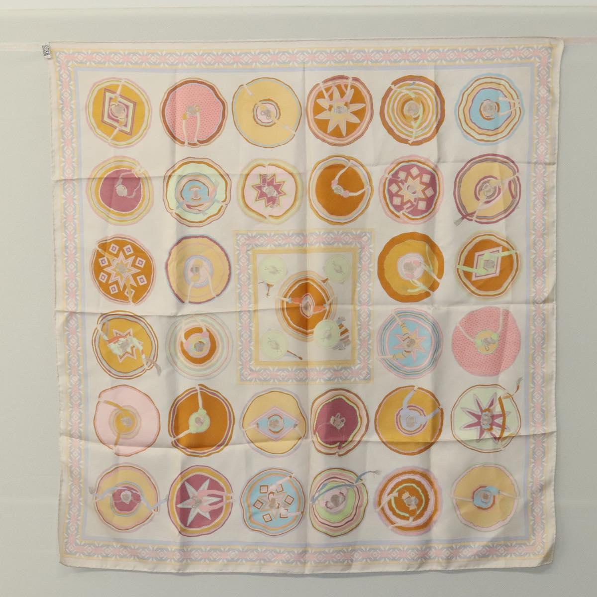 HERMES Carre 90 Scarf ""Belles du Mexique"" Silk Beige Auth hk2373