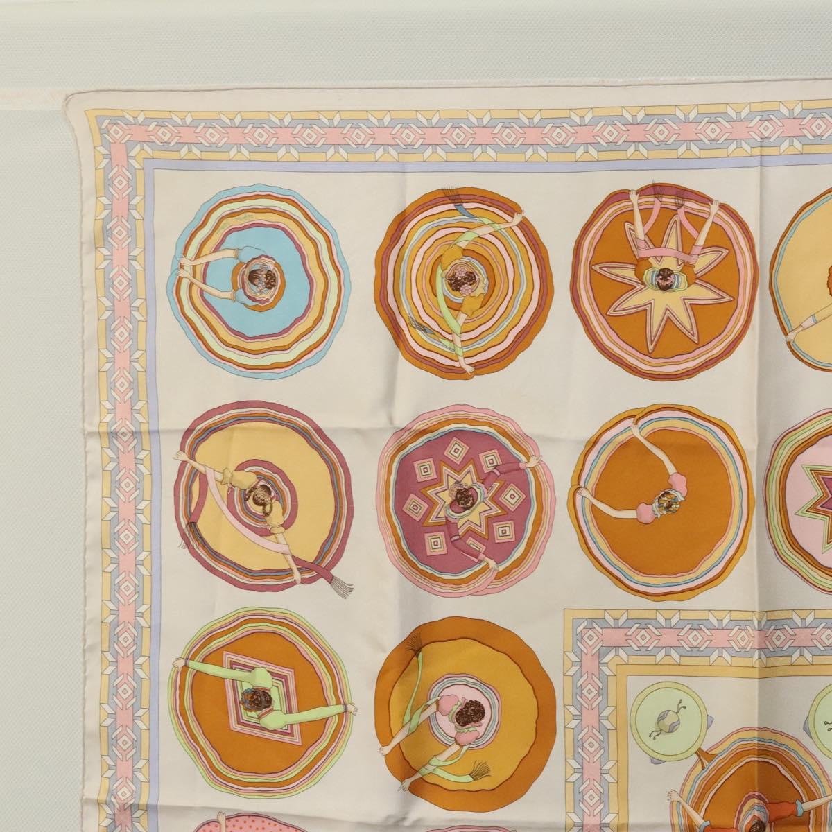 HERMES Carre 90 Scarf ""Belles du Mexique"" Silk Beige Auth hk2373