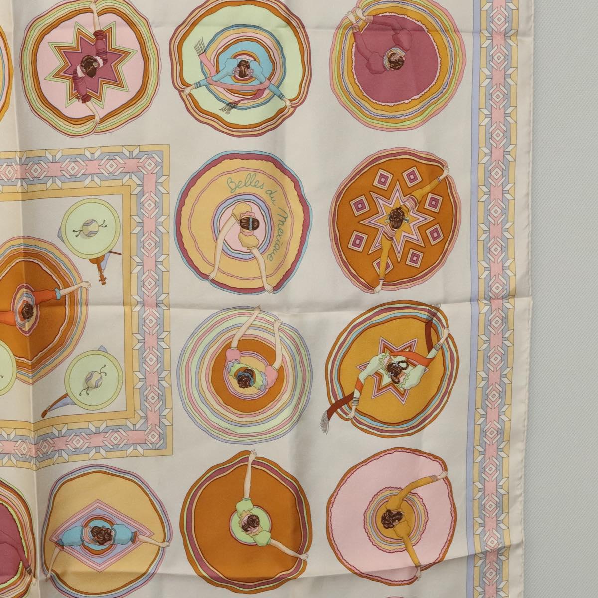 HERMES Carre 90 Scarf ""Belles du Mexique"" Silk Beige Auth hk2373