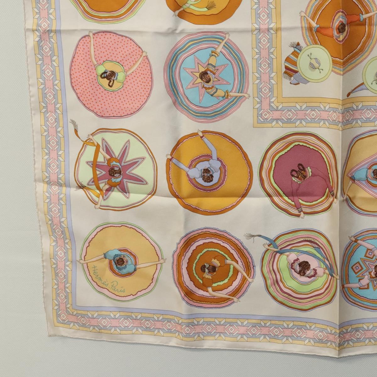 HERMES Carre 90 Scarf ""Belles du Mexique"" Silk Beige Auth hk2373