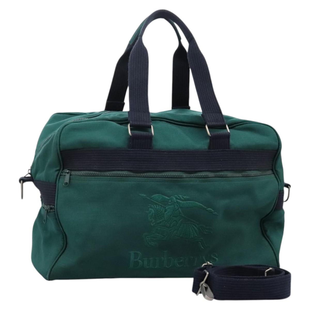 Burberrys Boston Bag Canvas 2way Green Auth hk2392