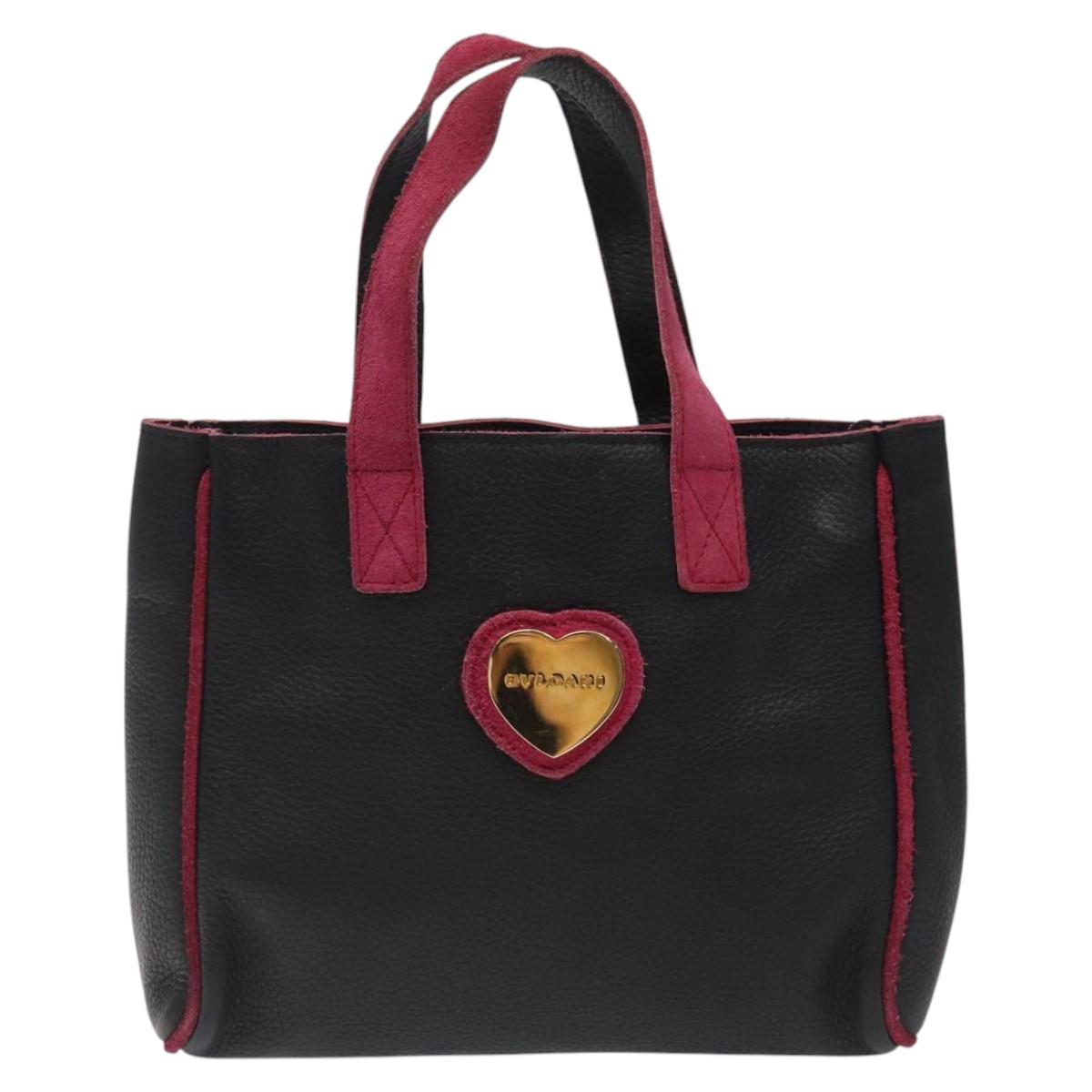 BVLGARI Hand Bag Leather Black Auth hk2396