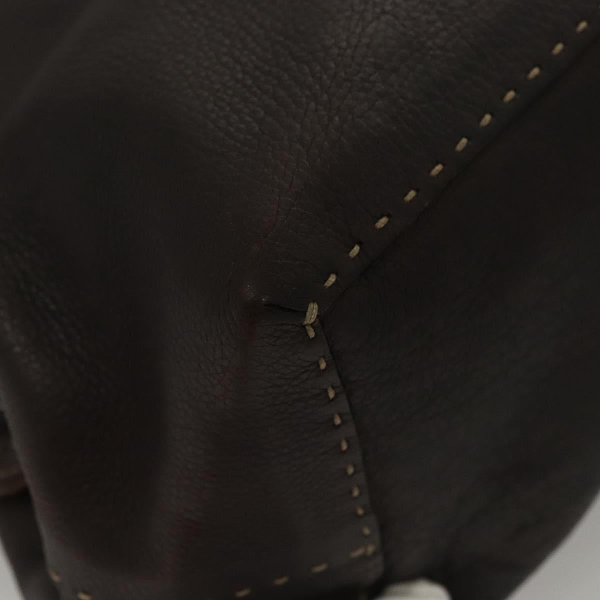 FENDI Celeria Hand Bag Leather Brown Silver Auth hk2399