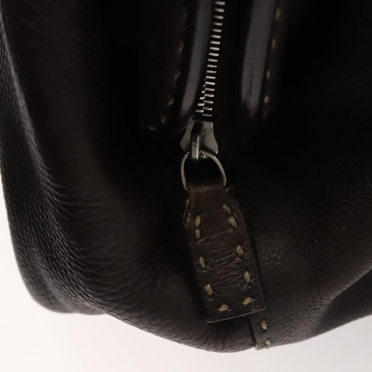 FENDI Celeria Hand Bag Leather Brown Silver Auth hk2399