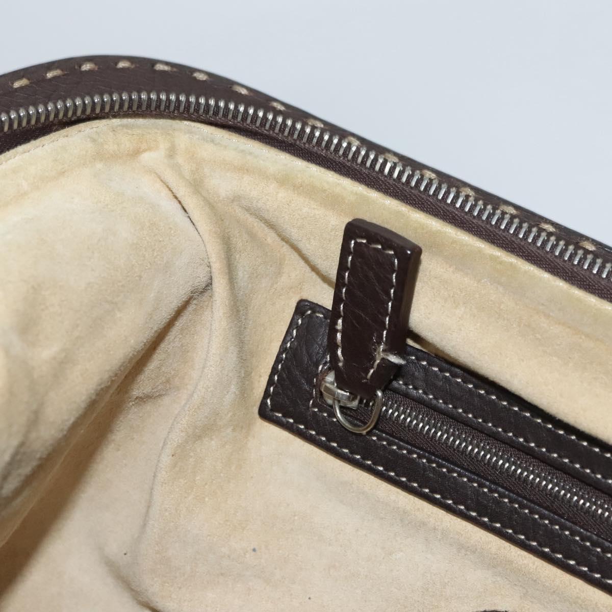 FENDI Celeria Hand Bag Leather Brown Silver Auth hk2399