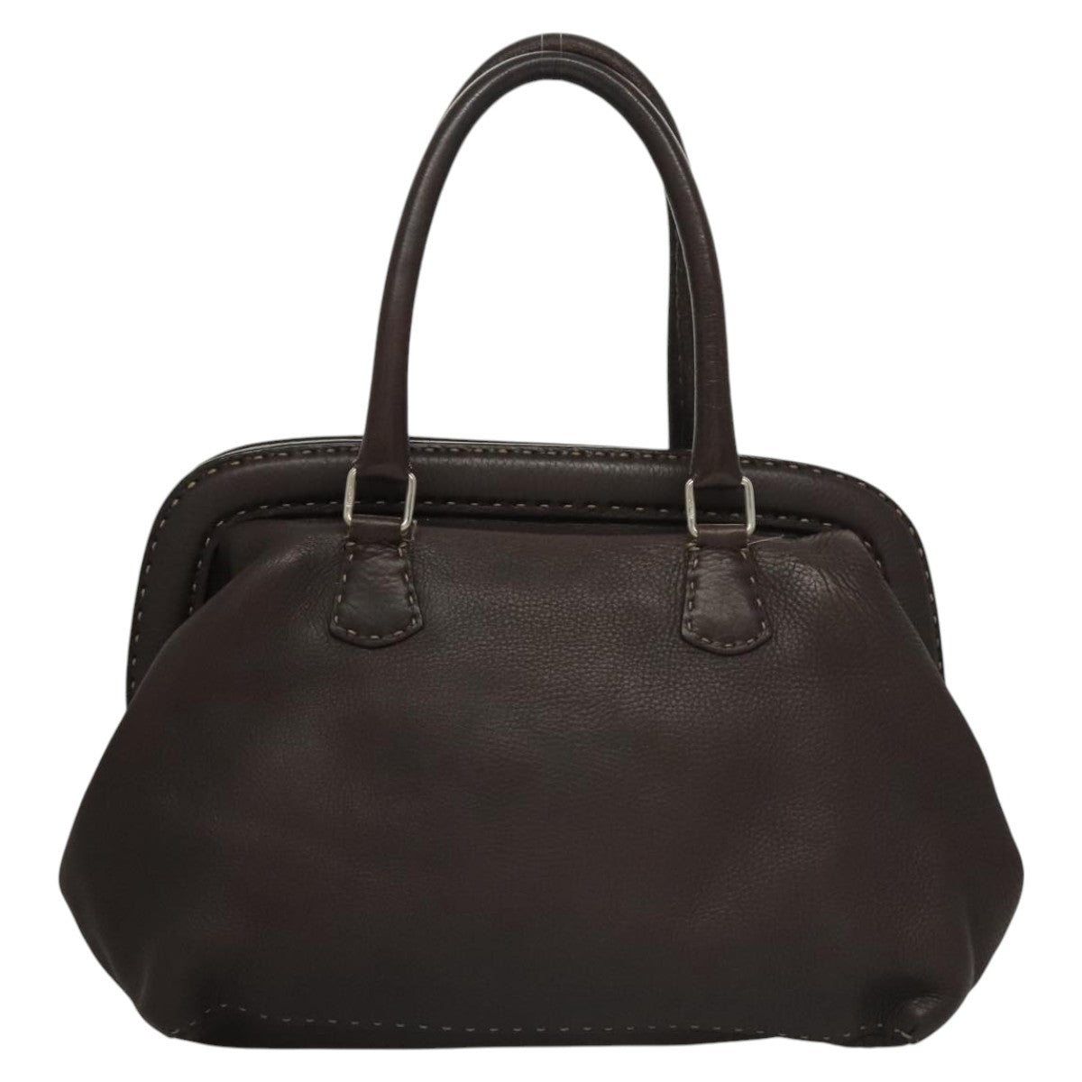 FENDI Celeria Hand Bag Leather Brown Silver Auth hk2399