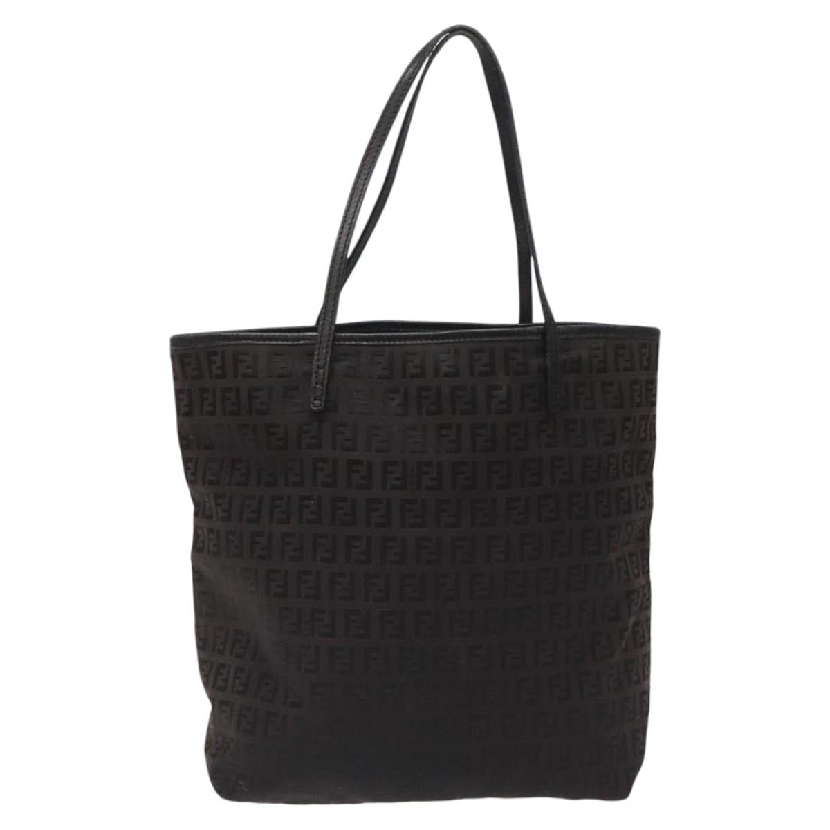 FENDI Zucchino Canvas Tote Bag Black Auth hk2404