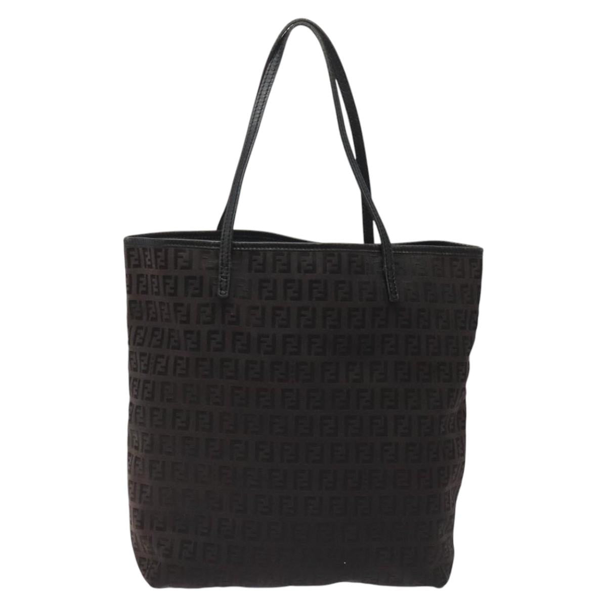 FENDI Zucchino Canvas Tote Bag Black Auth hk2404