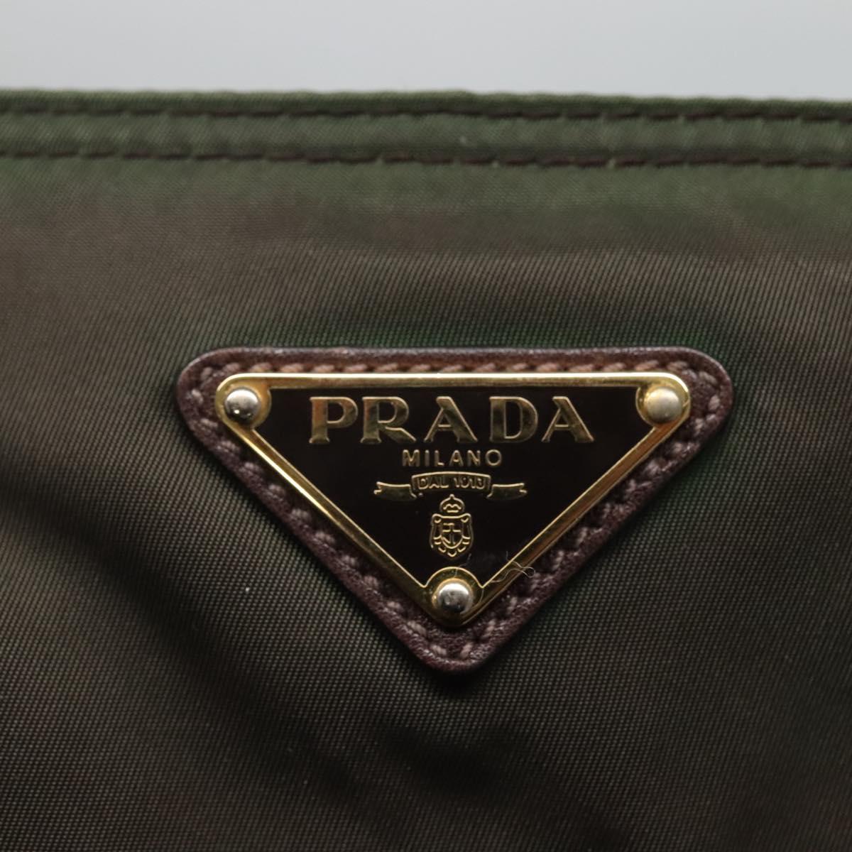 PRADA Tote Bag Nylon Khaki Gold Auth hk2406