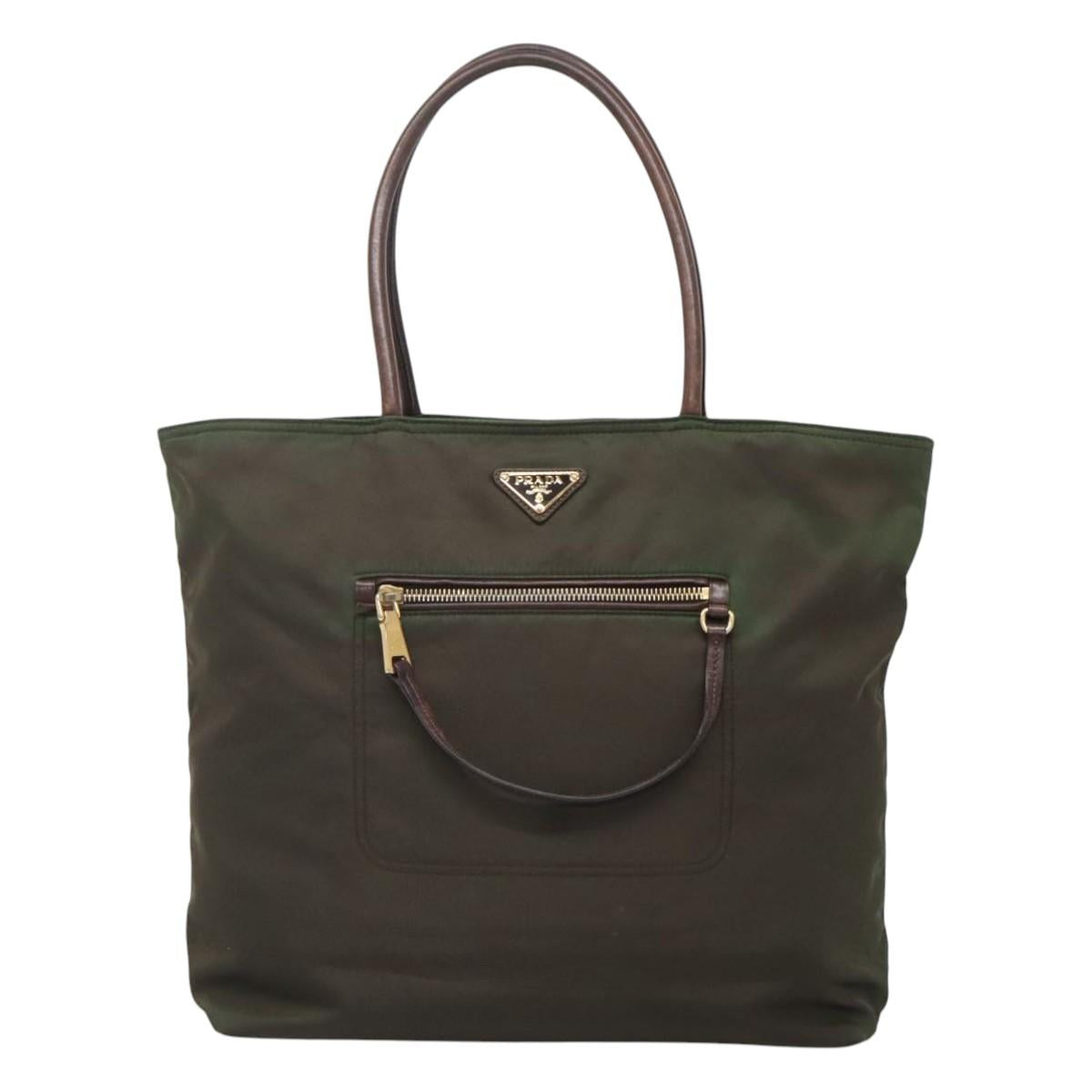 PRADA Tote Bag Nylon Khaki Gold Auth hk2406