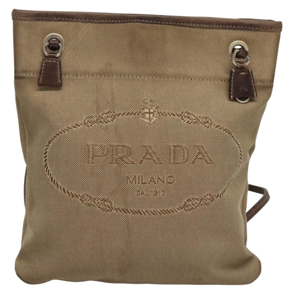 PRADA Shoulder Bag Canvas Beige Auth hk2410
