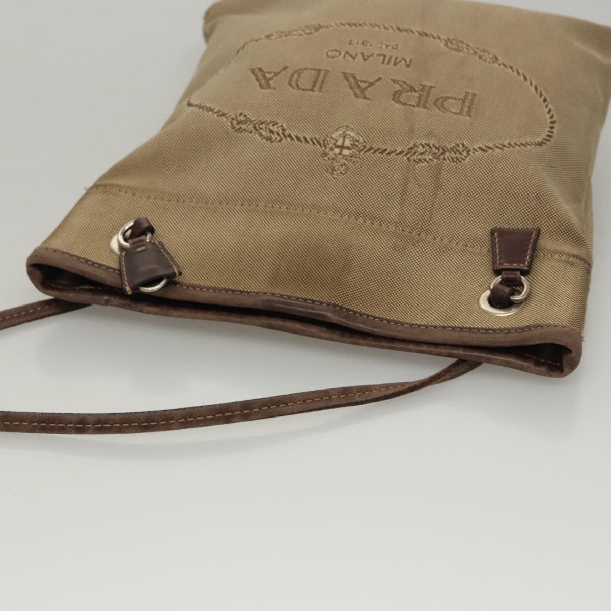 PRADA Shoulder Bag Canvas Beige Auth hk2410