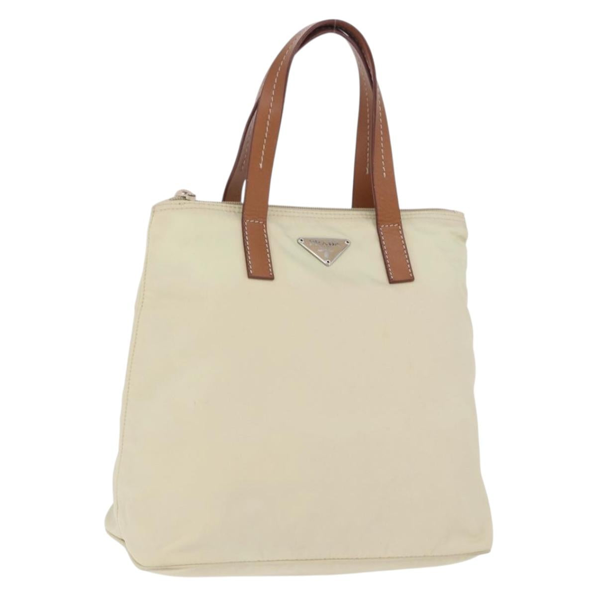 PRADA Hand Bag Nylon White Silver Auth hk2411
