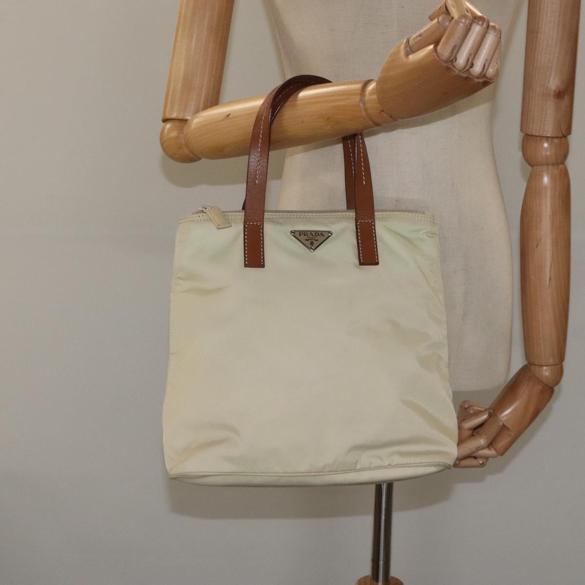 PRADA Hand Bag Nylon White Silver Auth hk2411