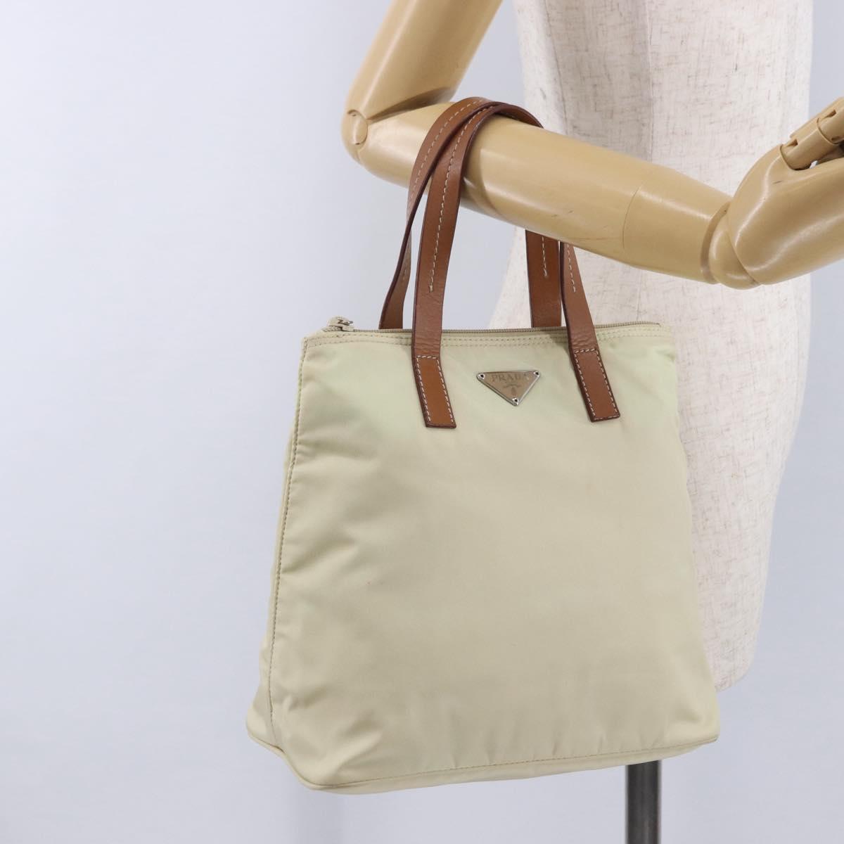 PRADA Hand Bag Nylon White Silver Auth hk2411