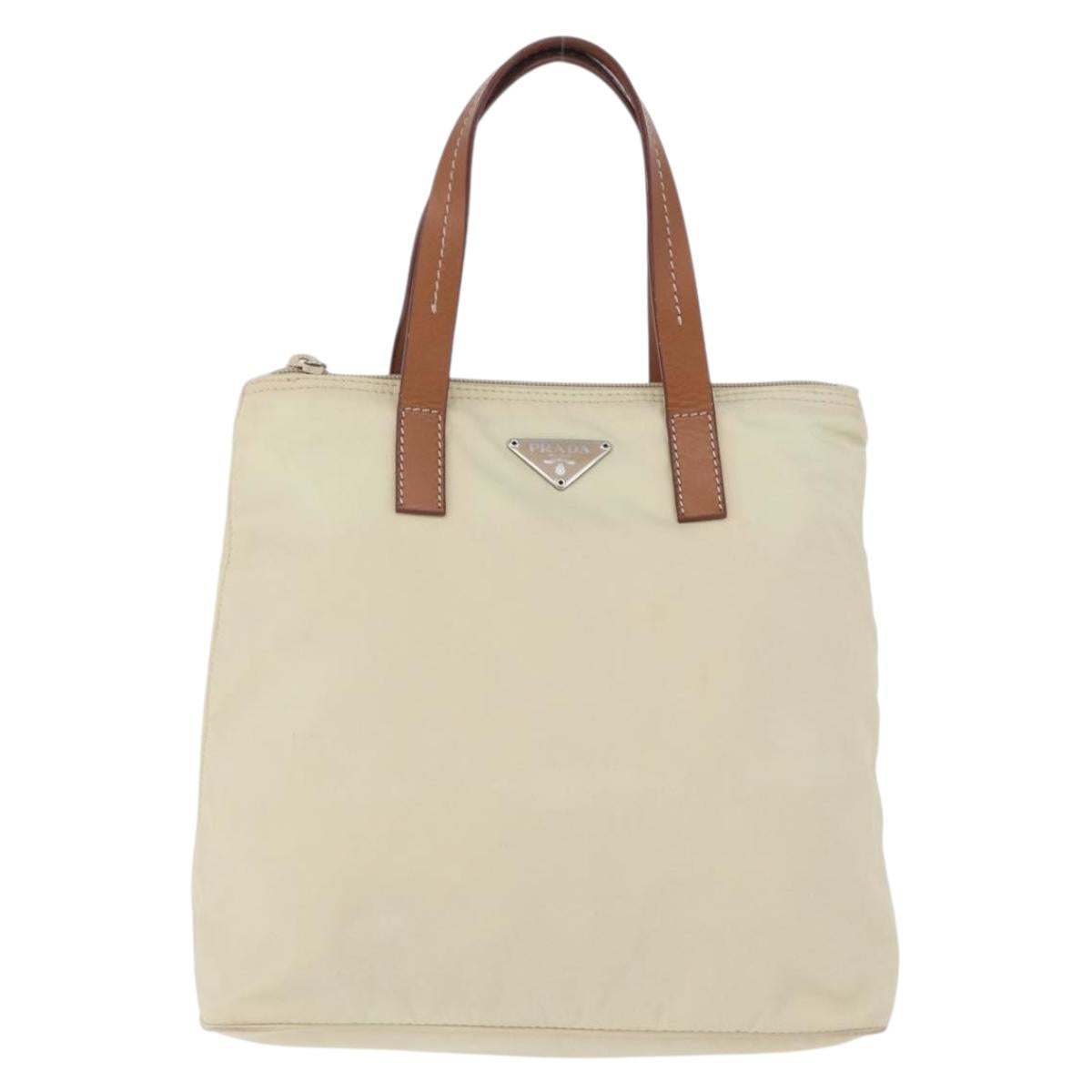 PRADA Hand Bag Nylon White Silver Auth hk2411