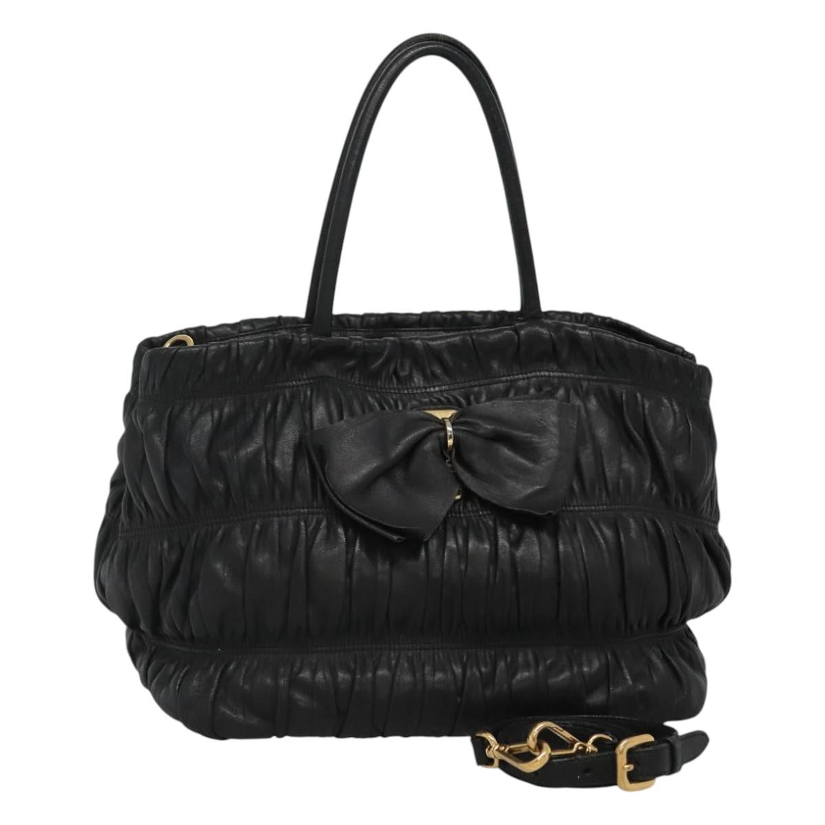 PRADA Hand Bag Leather 2way Black Auth hk2413