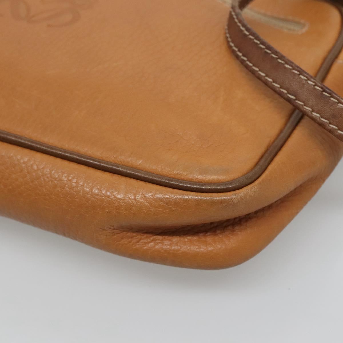 LOEWE Clutch Bag Leather Brown Gold Auth hk2425