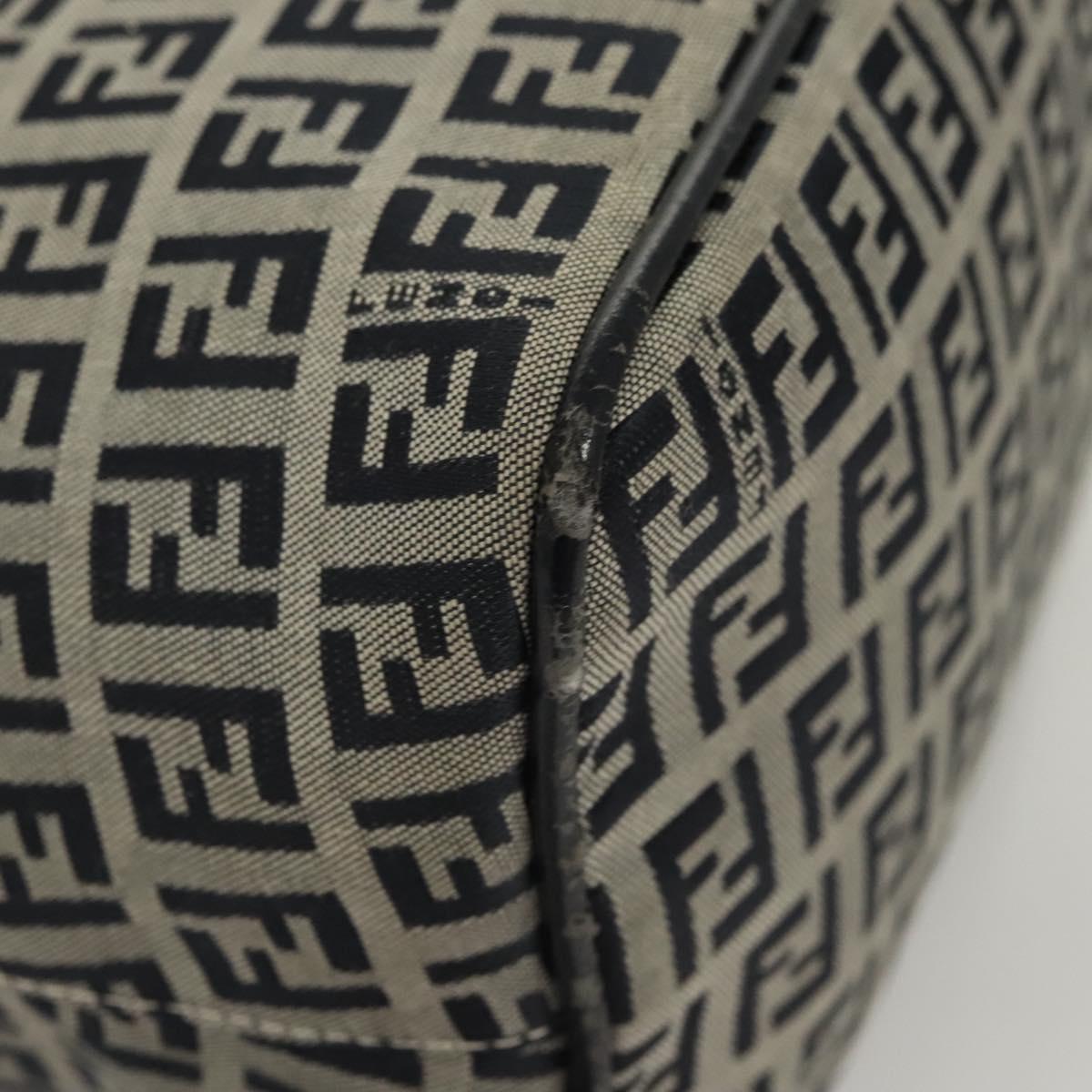 FENDI Zucchino Canvas Mamma Baguette Shoulder Bag Navy Silver Auth hk2452