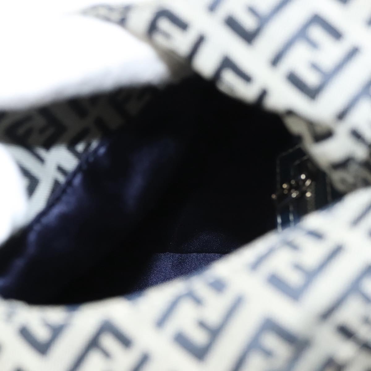 FENDI Zucchino Canvas Mamma Baguette Shoulder Bag Navy Silver Auth hk2452