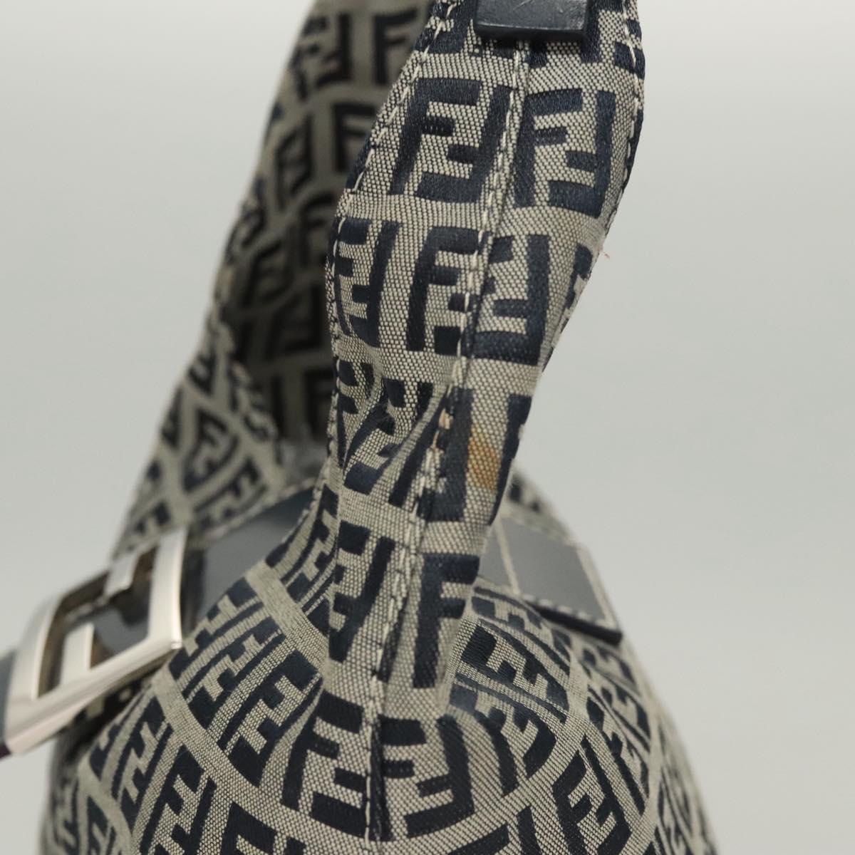 FENDI Zucchino Canvas Mamma Baguette Shoulder Bag Navy Silver Auth hk2452