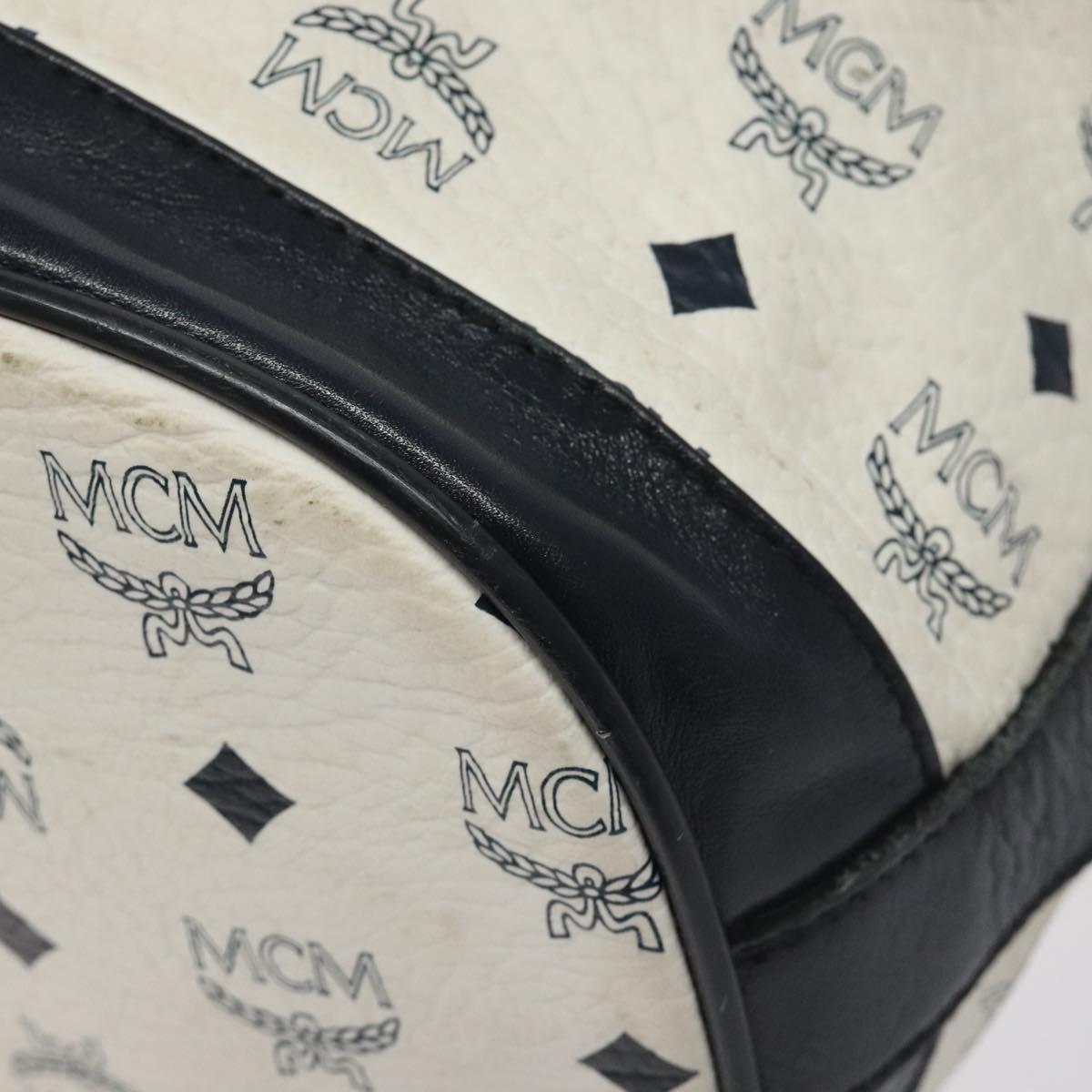 MCM Logogram Vicetos Shoulder Bag PVC Leather White Gold Auth hk2465