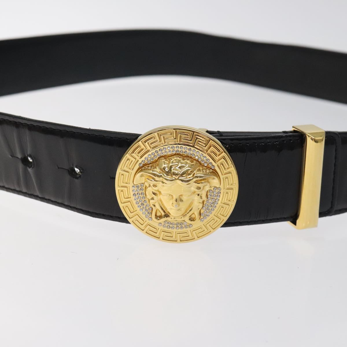 VERSACE Belt Enamel 40.9"" Black Auth hk2466