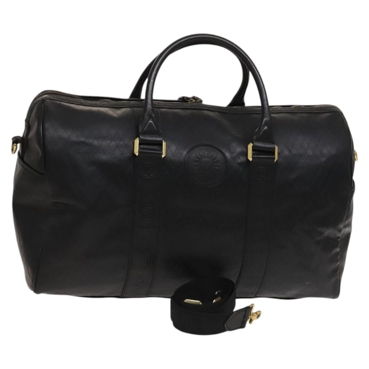 Gianni Versace Boston Bag Leather 2way Black gold Auth hk2468