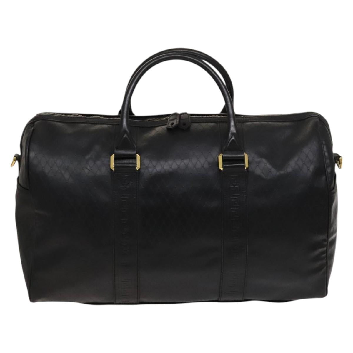Gianni Versace Boston Bag Leather 2way Black gold Auth hk2468