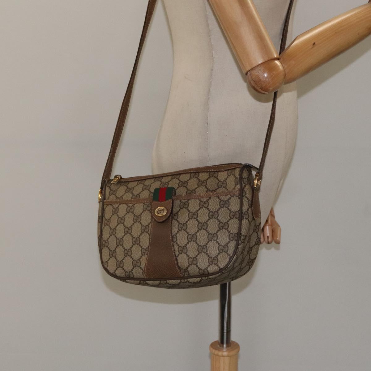 GUCCI GG Supreme Web Sherry Line Bag PVC Beige Gold 89 02 032 Auth hk2475