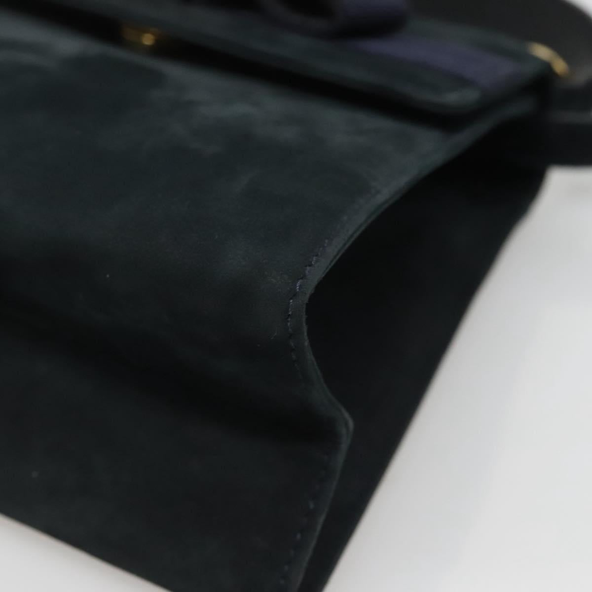 Salvatore Ferragamo Hand Bag Suede 2way Black Gold Auth hk2486