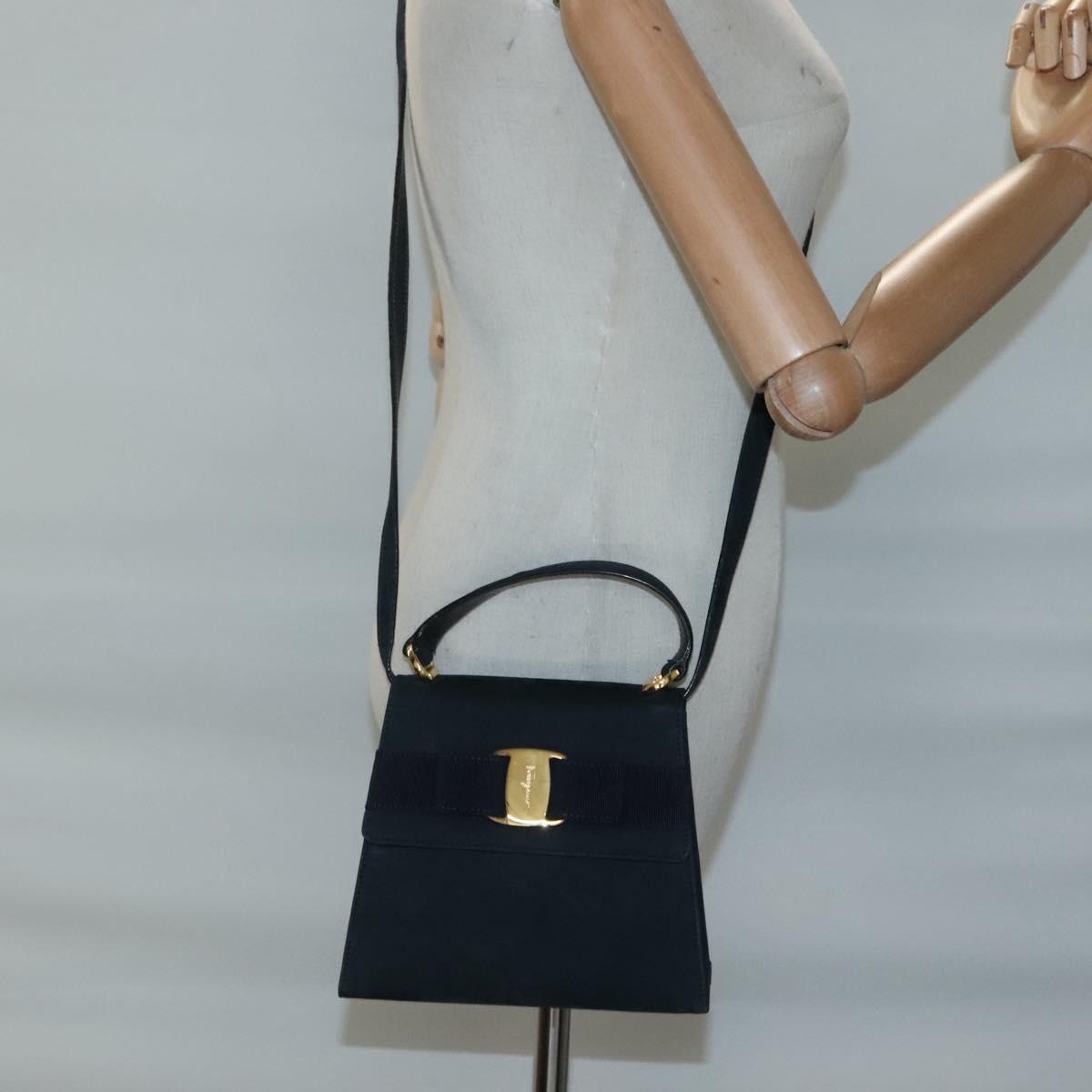 Salvatore Ferragamo Hand Bag Suede 2way Black Gold Auth hk2486