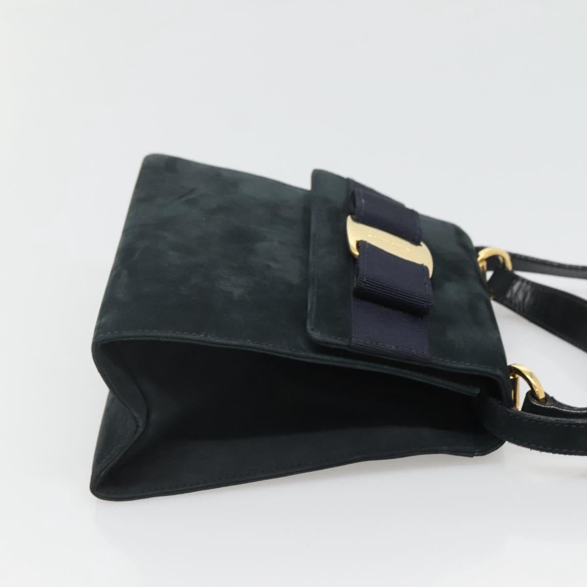 Salvatore Ferragamo Hand Bag Suede 2way Black Gold Auth hk2486