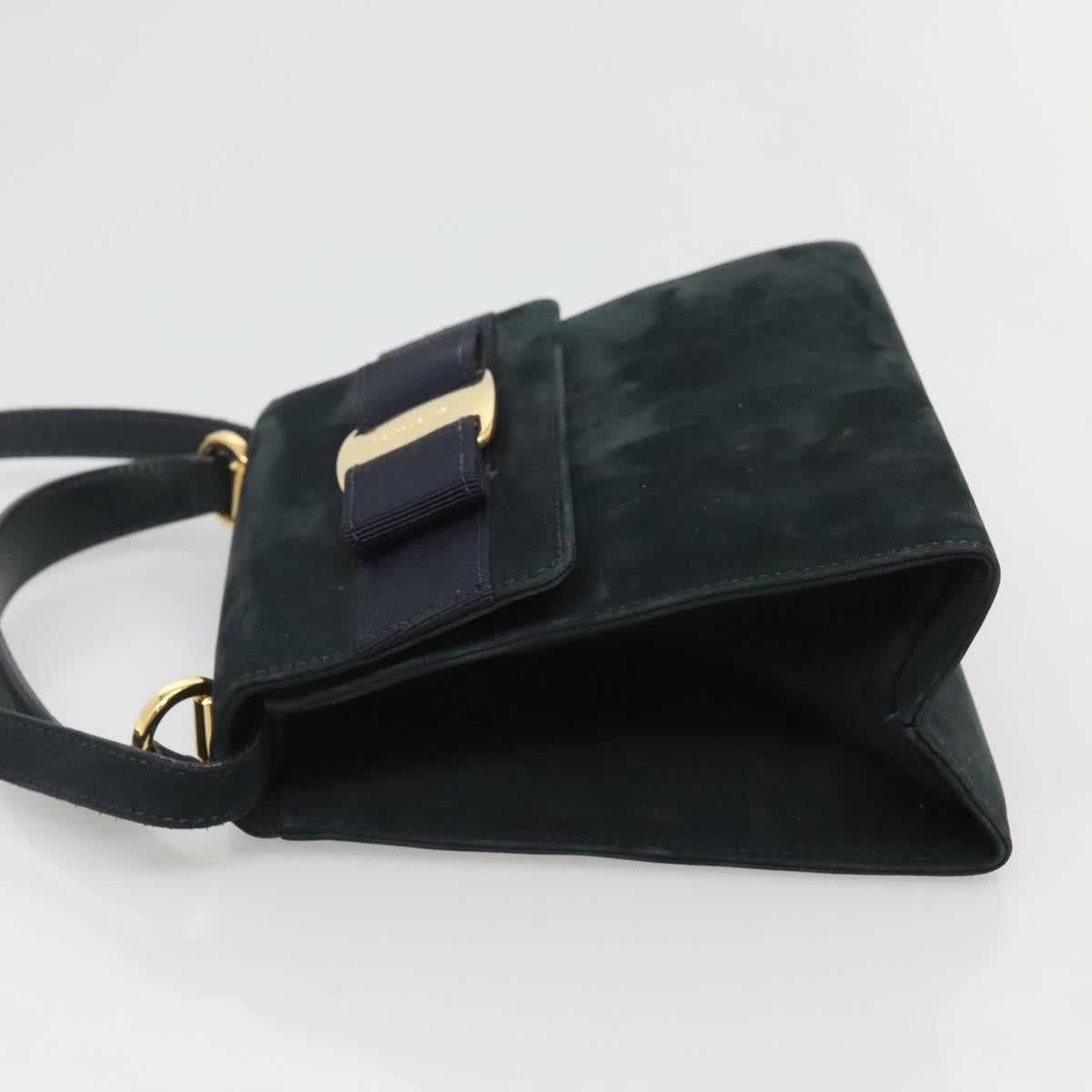 Salvatore Ferragamo Hand Bag Suede 2way Black Gold Auth hk2486