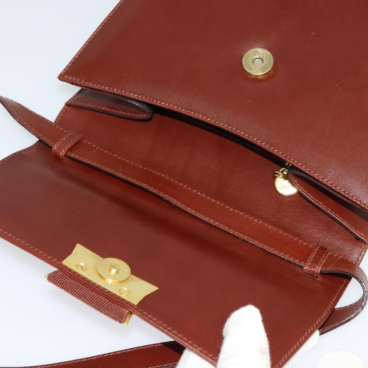 Salvatore Ferragamo Shoulder Bag Leather Brown Gold Auth hk2488