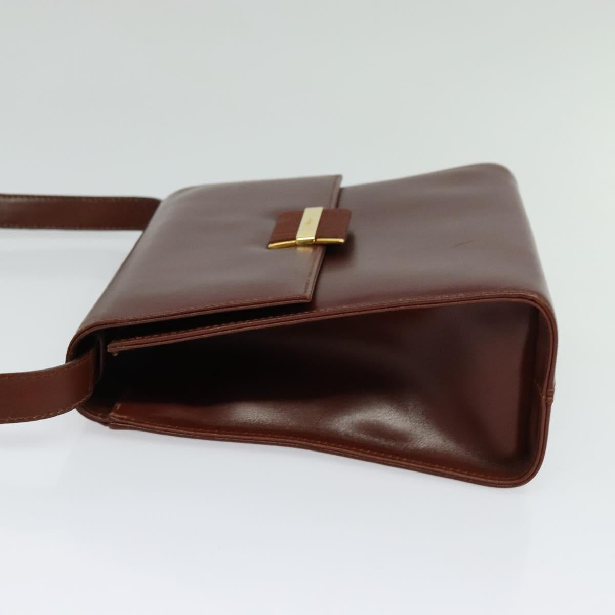 Salvatore Ferragamo Shoulder Bag Leather Brown Gold Auth hk2488