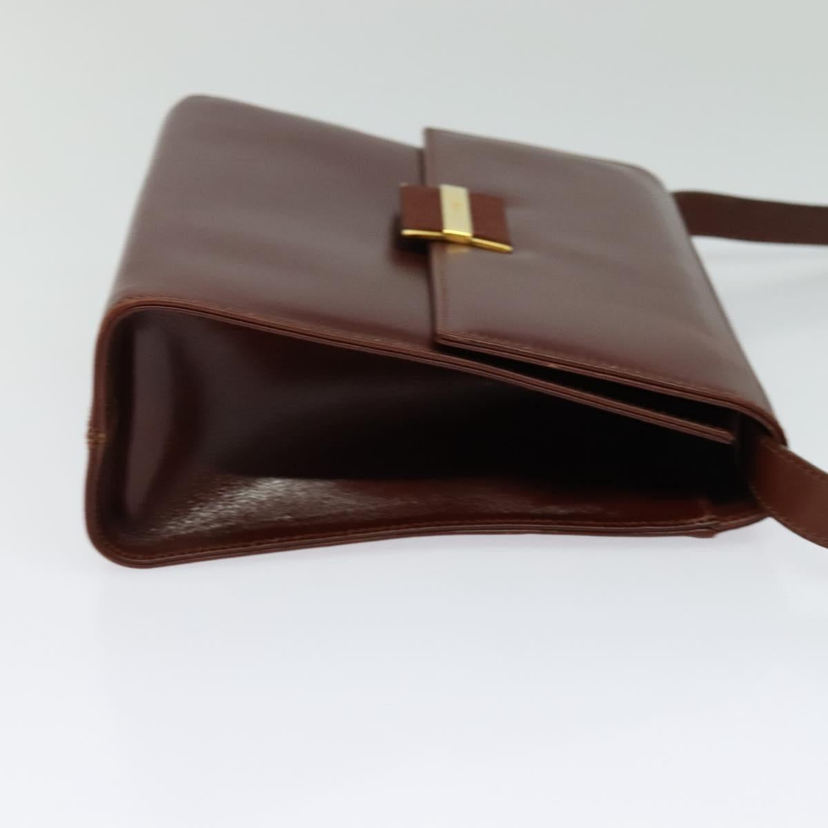 Salvatore Ferragamo Shoulder Bag Leather Brown Gold Auth hk2488